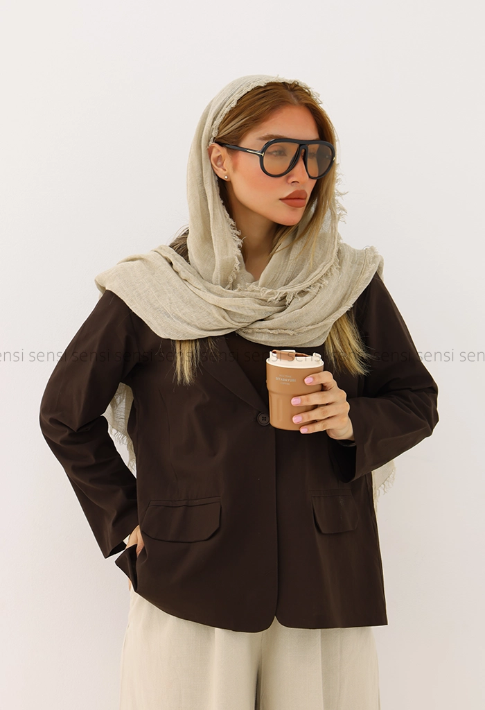 کت زنانه لینن پشت دکمه نما کد1006452